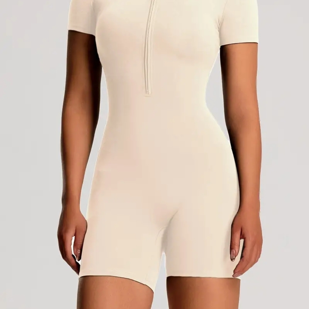 Cream Short Sleeve Jumpsuit